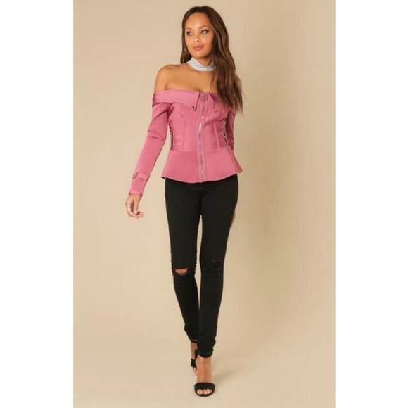 Bandage Off Shoulder Jacket Deep Blush - Picture 2 of 4